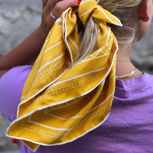 Hermine Split Silk Scarf - Mustard & White - Hermine Hold
